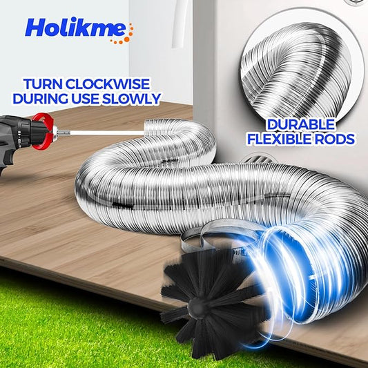 Holikme 50Feet Dryer Vent Cleaner Kit - Flexible Lint Brush with Drill Attachment, Extends up to 50Feet for Fireplace Chimney & Dryer Vent Cleaning,Use with or Without a Power Drill