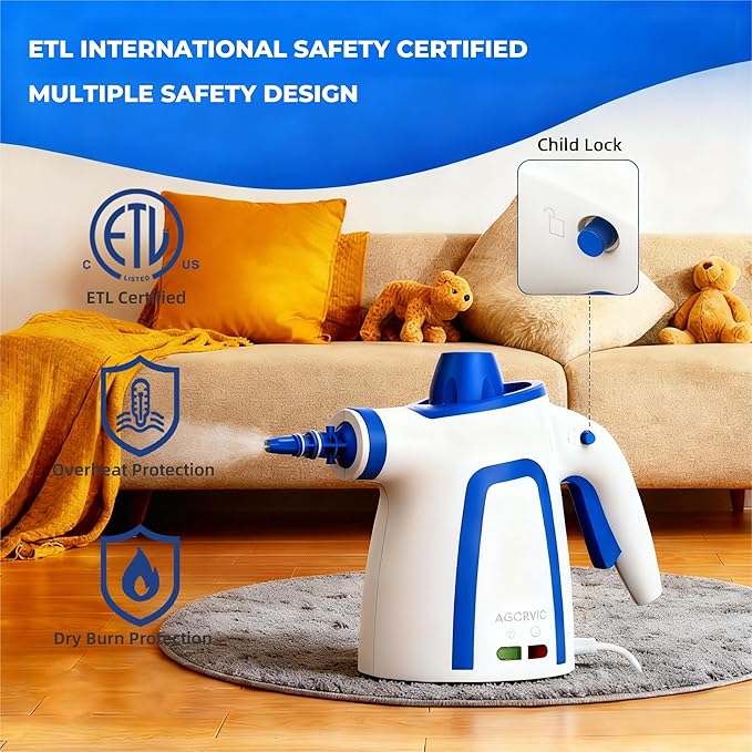 Steam Cleaner, Handheld Steam Cleaner for Home, Pressurized Steamer for Cleaning Carpet, Floor, Upholstery and Car, 13ft Extra-long Power Cord & 11 Multi-Purpose Accessories