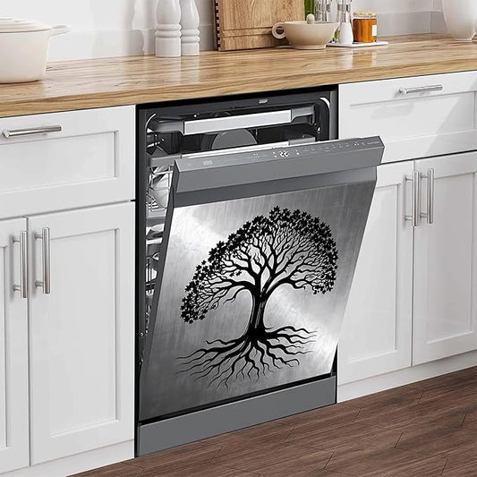 NYZE Black Tree of Life Dishwasher Magnets Decorative Cover Waterproof Magnetic Refrigerator Dish Washer Covers Panel for Kitchen Home Appliance Decor 23 x 26 Inch