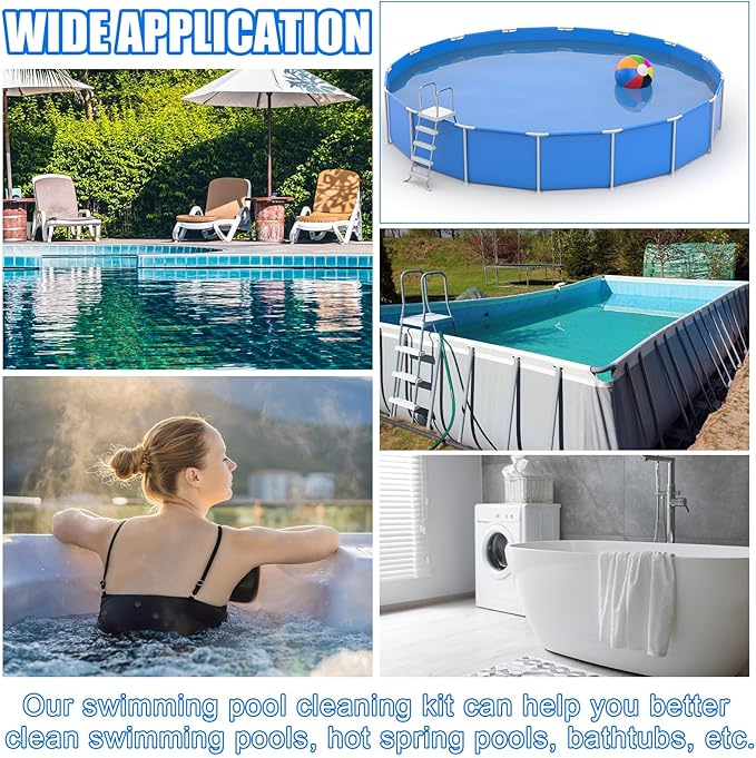 5 Pcs Swimming Pool Cleaning Kit 17.5'' Brush Head with 47'' Telescopic Aluminum Pole and Leaf Skimmer Net Vacuum Head Pumice Stone with Handle for Above Ground Pool Spa Hot Tub Maintenance