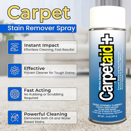 Carpet Aid Spot and Stain Remover, pH Balanced Cleaner for Carpets, Rugs, and Upholstery – Removes Oil, Grease, Ink, Coffee, Pet Urine, and Lipstick