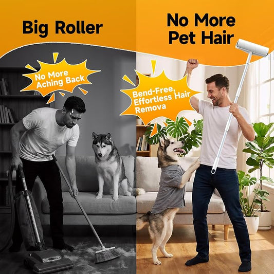Extra Large Lint Roller for Pet Hair, 9.44-Inch Wide, 400 Sheets | Extendable Handle, 3 Refills & Dust Cover for Floors, Carpet & Couch - Image 2
