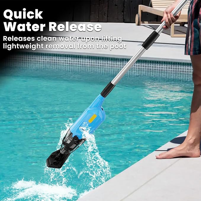 EFURDEN Pool Vacuum for Above Ground Pool, Cordless Handheld Rechargeable Pool Cleaner with Running Time Up to 90 Minutes for Sand and Debris, Ideal for In-Ground Pools, Spas, and Hot Tubs (Blue)