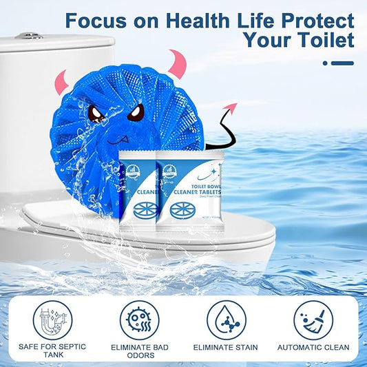 Automatic Toilet Bowl Cleaner Tablets Blue Gel Toilet Tank Cleaners, Septic-Safe Hard Water Ring Stain Remover, Prevent Stain Build Up Bathroom Cleaning & Deodorizer - 60 Tabs