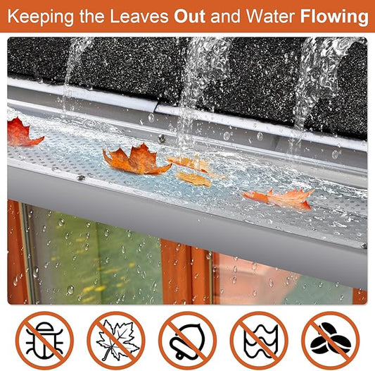 5 inch Gutter Guard, 26 Pack, 104ft, Aluminum Mesh Leaf Guards, DIY Leaf Filter Gutter Protection Cover, Raptor Gutter Guard Cleaning Tools for Downspout, Roof, with Screws
