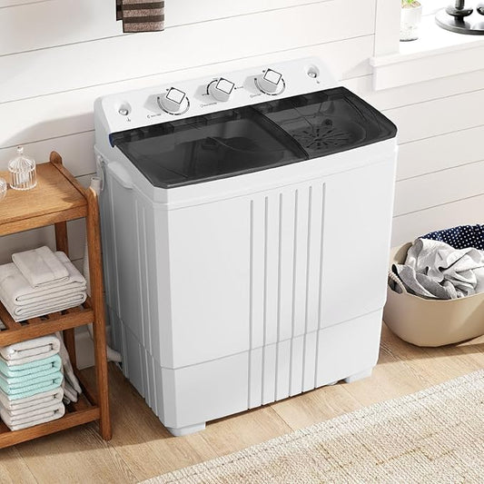 COSTWAY Portable Washing Machine, Twin Tub 20Lbs Capacity, Compact Laundry Washer(12Lbs) and Spinner(8Lbs), Durable Design for Apartment Dorm RV, Black+White