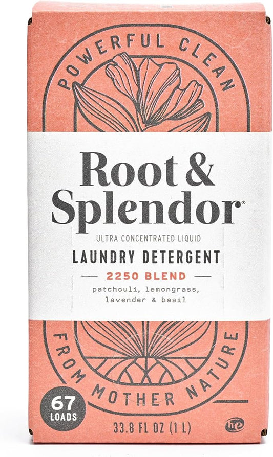 Root & Splendor Ultra Concentrated All Natural Laundry Detergent Liquid - Plant Based, Enzymatic Laundry Soap, 2250 Scent, 1 Liter, 67 Loads