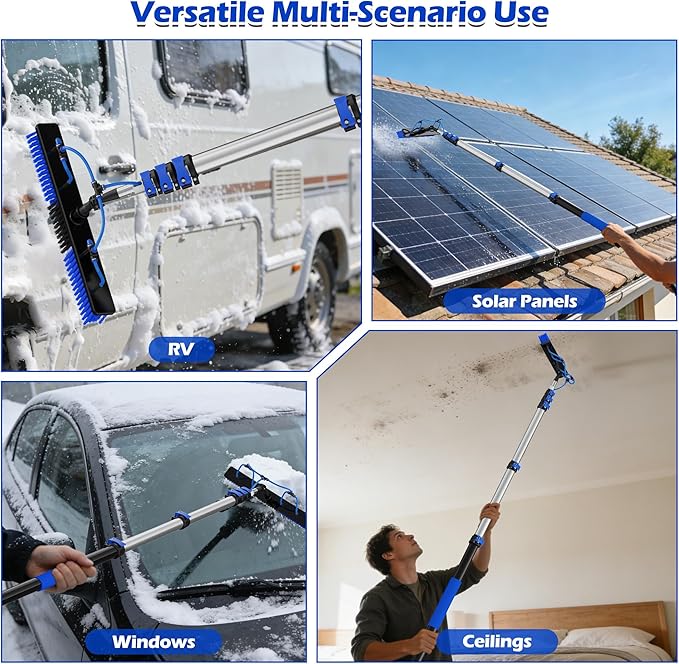 5-20 FT Water Fed Pole Kit, Telescopic Extension Pole with Brush & Soap Dispenser, Dual Action Flip-Lock & Screw Fixing Design for Solar Panel, Window, Boat, RV Cleaning & Snow Removal