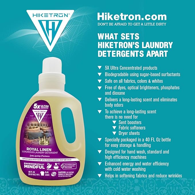 Hiketron Royal Linen Liquid Laundry Detergent, 5x Ultra Concentrated, Tough Stains Remover, Long Lasting Scent (40 Fl Oz, Pack of 1)