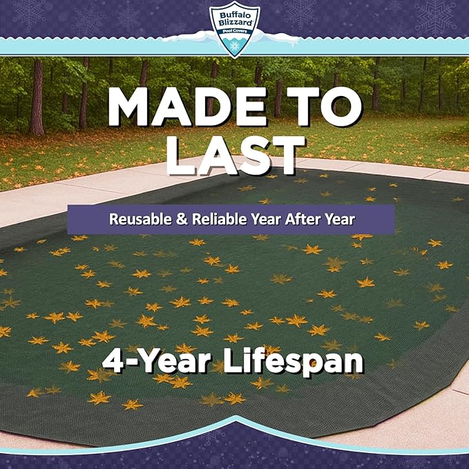 Buffalo Blizzard 30 ft x 60 ft Rectangle Pool Leaf Net | Mesh Pool Net Cover | Leaf Net for Above Ground Pool | Remove Leaves & Debris From Your Winter Cover | 4 Ft of Overlap | Winch & Cable Included