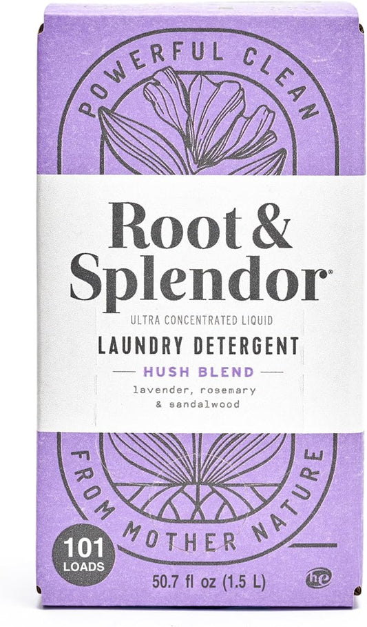 Root & Splendor Ultra Concentrated All Natural Laundry Detergent Liquid - Plant Based, Enzymatic Laundry Soap, Hush Scent, 1.5 Liter, 100 Loads