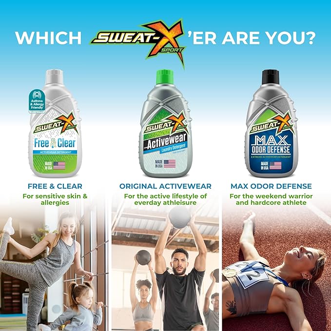 SWEAT X Original Activewear Laundry Detergent Liquid - Natural Washing Detergent for Activewear & Gym Clothes - Non Toxic Laundry Detergent for Sensitive Skin - Concentrated, 45 Loads (1 Bottle)