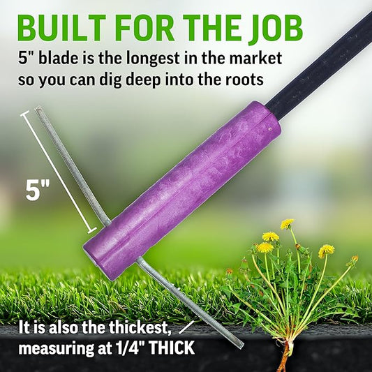 BICRACKIE Stand-Up Paver Crack Weeding Tool with 60" Steel Pole; Steel Blade with 2-Sized, 5" Tapered Ends for Patios, Driveways (Saw-Cut), Sidewalks, Pavers to Remove Weeds Easily; Made in USA