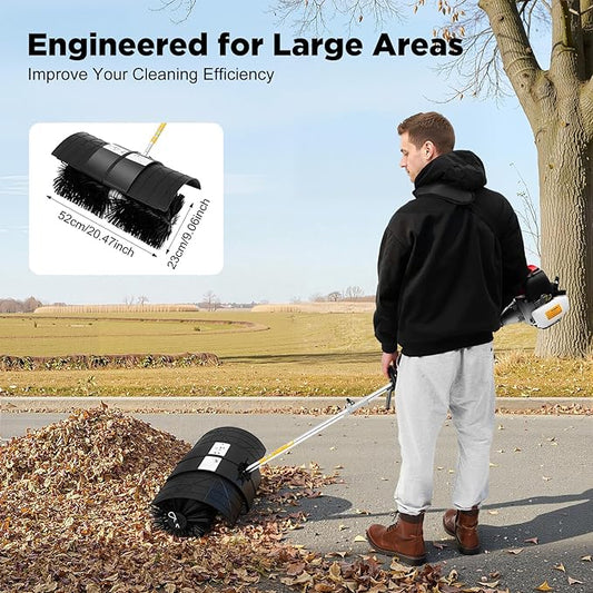 Outdoor Hand Held Power Broom, 52cc 2.3HP 1.8M Outdoor Handheld Sweeper Power Broom for Artificial Turf, 1-Cylinder 2-Stroke Walk Behind Sweeper Cleaning Driveway Tools Lawn Cleaner Tools