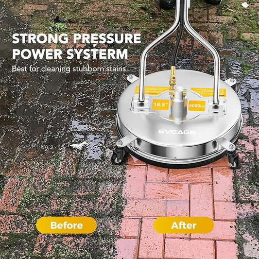 EVEAGE 18.5" Powerful Pressure Washer Surface Cleaner, EP003 Dual Handle Stainless Steel Surface Cleaner for Pressure Power Washer, 4000 PSI, Perfect for Driveways, Sidewalks,Patios (18.5 in)