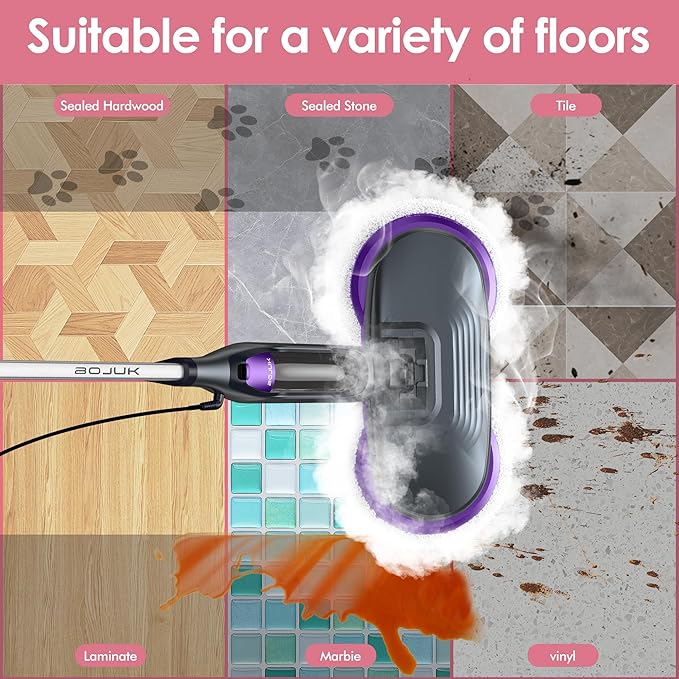 Scrub & Steam Mop with Rotating Mop Pads, 4 Cleaning Modes & LED Headlights, 6 Scrub Pads, Large Tank, Swivel Steering, All-in-One Hard Floor Cleaner