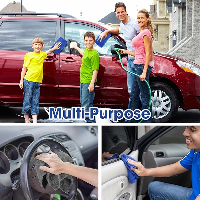 Shimeyao 30 Pcs 16 x 16 Inch Edgeless Microfiber Plush Towels for Cars Detailing Drying Wash Polishing Absorbent Cleaning Cloths, 500 GSM(Blue, Gray)