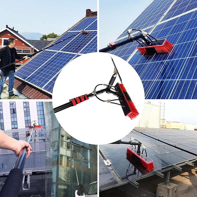 Extendable Window Cleaning Pole with 20m Hose, Window Brush & Solar Panel Cleaner, Conservatory Roof Cleaning Tool, Includes Rubber Gloves, 3.6m/12ft Long Reach