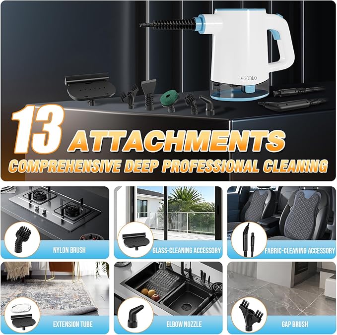 Handheld Steam Cleaner for Home, Pressurized 15s Instant Heat Steam Cleaner, 500ml Removable Water Tank & Self-Clean, Portable Multi-Surface Steamer for Cleaning, Kitchen, Bathroom, Car, Floor