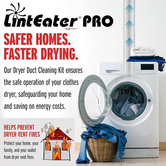 Dryer Vent Duct Cleaning Kit - Gardus RLE208 LintEater Pro Rotary Dryer Vent Cleaner Kit, Removes Lint, Extends Up to 12’, Dryer Duct Cleaning Kit, Forward & Reverse Cleaning, Air Duct Cleaning Tools
