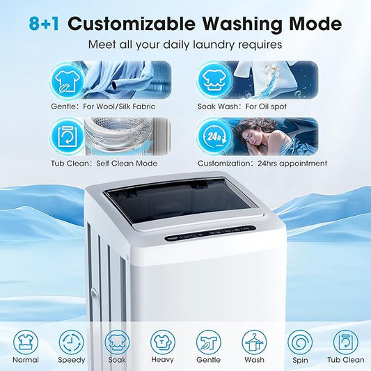 Portable Washing Machine - Compact Home Laundry Washer for Apartment,1.5 Cu.ft,8 Wash programs,10 Water Level, Small Clothes Washer with Drain Pump for Bathroom, Dorms,RVs,White
