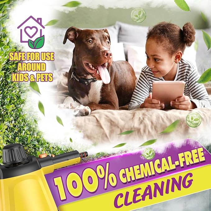 Natural Multi-Surface Handheld Steam Cleaner with 10 Accessories, 13.5OZ Pressurized Multipurpose On Demand Steam Cleaner for Home, Steamer for Cleaning Dirt, Grease, Grout, Tile, Windows, Couch, Car