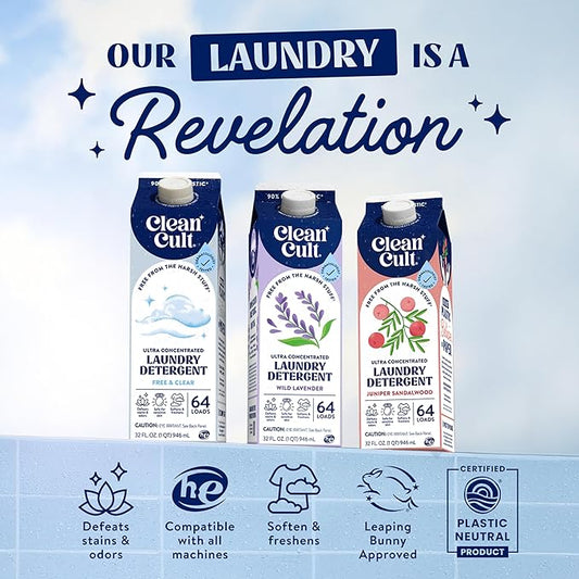 Ultra Concentrated Liquid Laundry Detergent Soap, 64 loads (32 oz), Long Lasting Scent, 90% Less Plastic, No Harsh Chemicals, Wild Lavender, Defeats Stains & Odors, HE/Standard Compatible