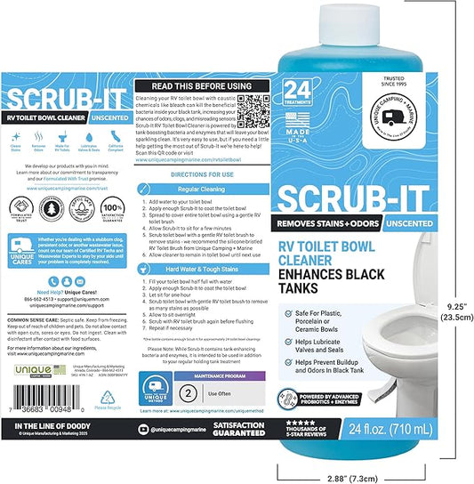 Unique Scrub-It RV Toilet Bowl Cleaner Liquid - Removes Odors, Stains and Debris - Safe on All Toilet Types 24 oz (3-Pack) Packaging May Vary