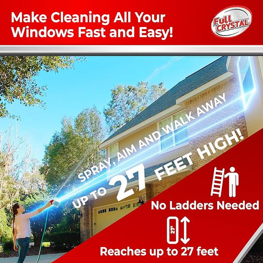 Full Crystal Window Cleaning Kit + Refill - 1 LB Glass Cleaner + 1 LB Refill Bag, Clean Up to 160 Windows - Scrub & Rinse Free, Removes Dirt, Grime, and Water Deposits from Glass & Screens