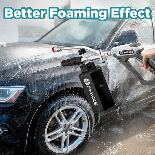 PWACCS Pressure Washer Foam Gun with Dual Connector Accessory, Short Power Washer Gun Foam Cannon and Double Tip Attachment Car Wash Kit, 1/4" Quick Connector, M22 Male Inlet, 4000 PSI, 1.5 Liter