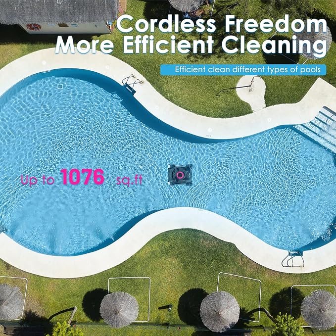 Cordless Robotic Pool Cleaner, Wall Climbing, Lightweight, Extended Battery Life, 8L Large Capacity, Advanced Dual-Motor, X1 Auto Pool Vacuum for Inground & Above Ground Pools Up to 1100 Sq.Ft, Pink