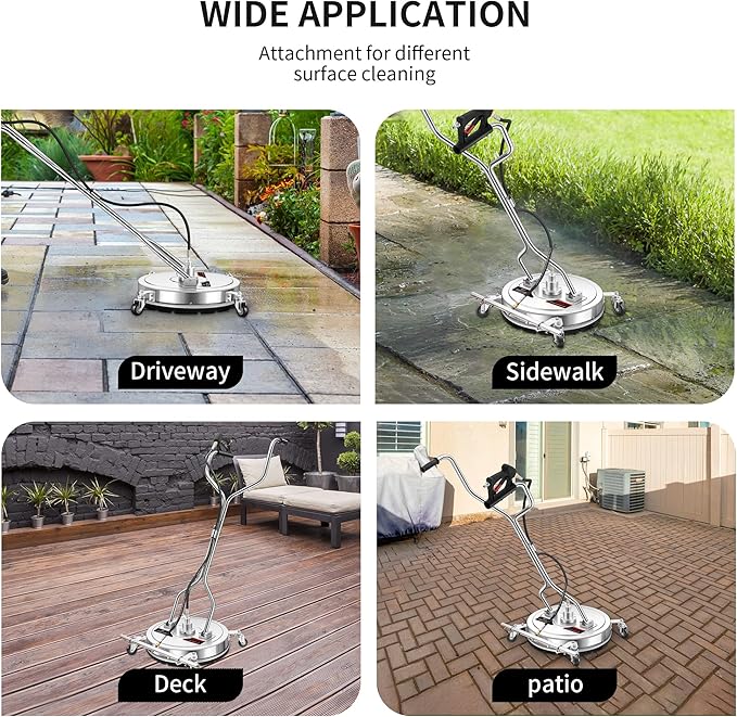 20" Pressure Washer Surface Cleaner with 5 Nozzles Water Broom - Stainless Steel Surface Cleaner for Pressure Washer Attachment for Concrete, Patio, Sidewalk, Deck and Driveways, 4000 PSI