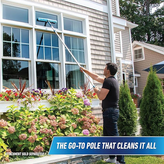 Unger Professional Connect and Clean 6’-12’ Aluminum Telescopic Extension Pole with Locking Cone and Quick-Flip Clamp, Compatible with Cleaning Tool Attachments, Indoor and Outdoor Use