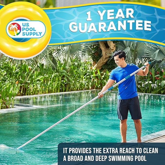 U.S. Pool Supply Telescoping Pole 12-Foot Aluminum Pool Pole Telescopic Cleaning, Adjustable 3 Piece Expandable Step-Up - Secure Locking Cams, Attach Connect Skimmer Net Rake Brush Vacuum Heads Hoses