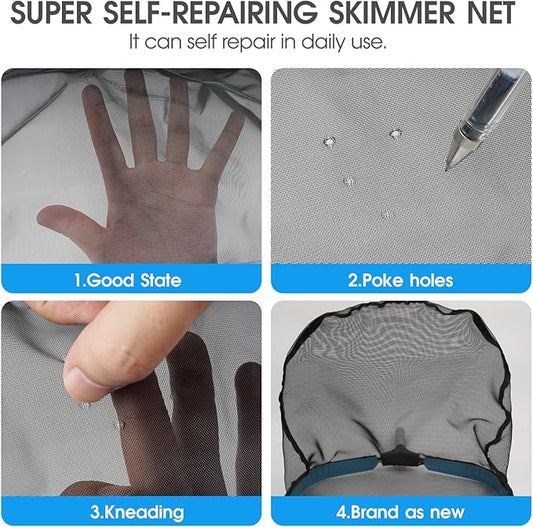 Self-Repair Heavy Duty Pool Net, Upgrade Reinforced Handle, Pool Cleaning Skimmer Net with Nylon Fine Mesh Net, Thick Aluminum Frame, Deep Trash Bag for Above Ground & Inground Pools