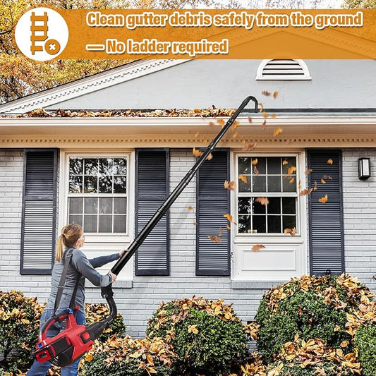 Glosaie Upgraded Universal Gutter Cleaning Tools from The Ground, Leaf Blower Attachment with Adjustable Angle Hook Tube, Compatible with blowers Within 5-inch Diameter, Black