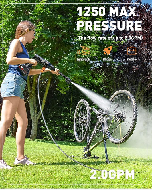 Cordless Car Washer, Portable Cleaning System with 3.0Ah Battery*2, 6-in-1 Nozzle, Foam Sprayer, 17FT Hose, Self-Priming for Car, Garden & Floor Cleaning