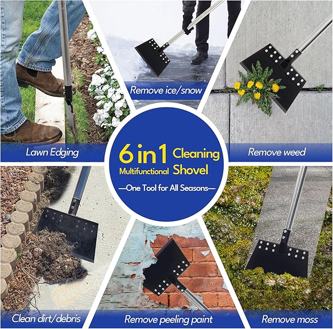 Ice Scraper for Driveway 65in Garden Flat Shovel Ice Chopper Heavy Duty Multi Weeding Shovel with 11in Spring Steel Blade Floor Scraper for Ice, Snow, Weed,Dirty, Moss, Driveway, Lawn Edging