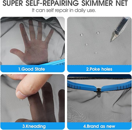 17.5'' Self-repair Pool Net with Pole 10 Ft Thick Aluminum 8 Sections Detachable Pool Poles & Nylon Fine Mesh Netting Bag Wear Resistant Pool Skimmer Net Leaf Rake for Above Ground In-ground Pools