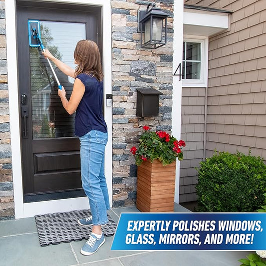 Unger Professional ProClean Indoor Window Cleaning Kit with 2’ Pole, Washing Tool with Swivel Head for Tight Corners and Edges, Streak-Free Results on Glass and Mirrors, Reusable Microfiber Pads