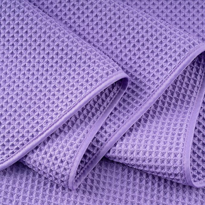 POLYTE 430 GSM Microfiber Oversize Quick Dry Lint Free Bath Towel, 60 x 30 in, 4 Pack (Waffle Weave)