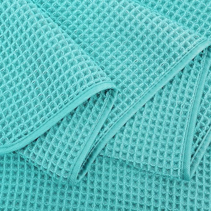 POLYTE 430 GSM Microfiber Oversize Quick Dry Lint Free Bath Towel, 60 x 30 in, 4 Pack (Waffle Weave)