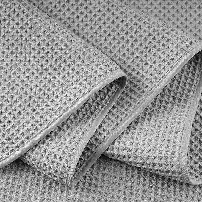 POLYTE 430 GSM Microfiber Oversize Quick Dry Lint Free Bath Towel, 60 x 30 in, 4 Pack (Waffle Weave)