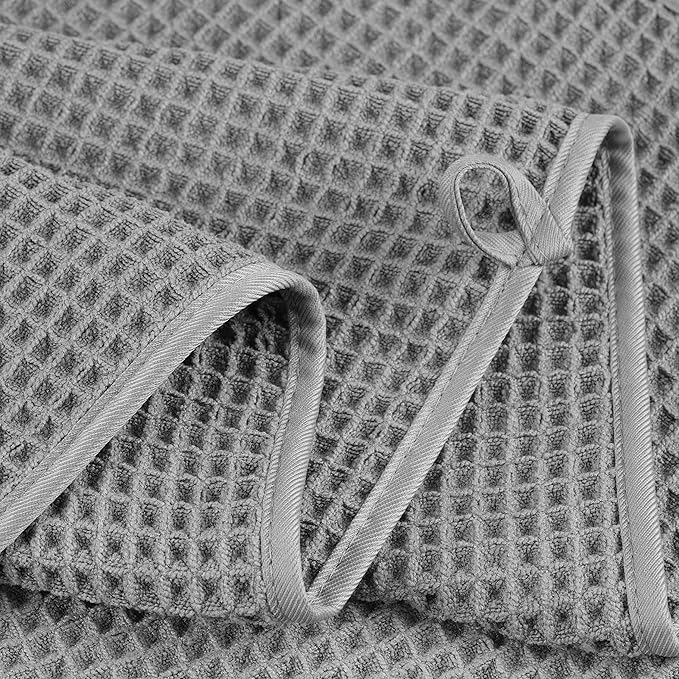 POLYTE 430 GSM Microfiber Oversize Quick Dry Lint Free Bath Towel, 60 x 30 in, 4 Pack (Waffle Weave)