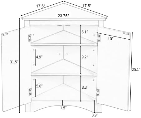 Corner Storage Cabinet with Adjustable Shelves, Triangle Bathroom & Kitchen Organizer, Freestanding Floor Cabinet for Toilet Kitchen Bathroom Cleaning Supplies (Gray)