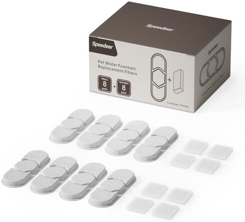 Official 8 Packs Replacement Filters & Pre-Filter Sponges for 4Gal/15L Large Dog Water Fountain ZTS1502 by Speedeer