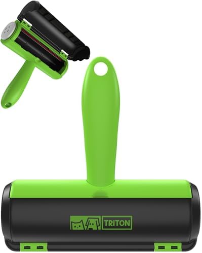 Triton Pet Hair Removal Tool w/Fur Trapping Compartment, 60% Smaller Storage Size, Reusable Shedding Roller, Cat and Dog Hair Remover for Car, Furniture, Carpet, Couch (Green) by Triton