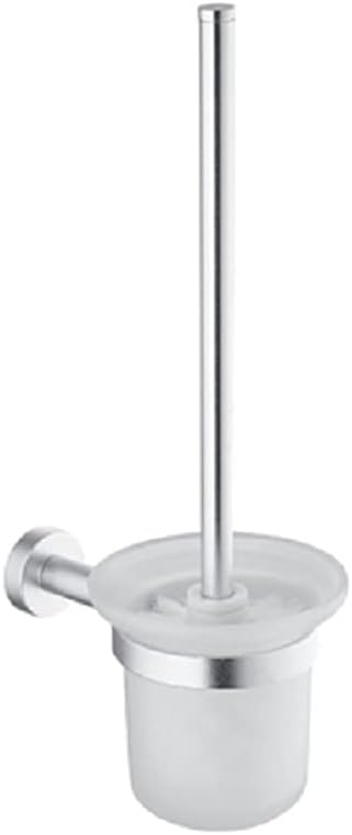Toilet Brush Holders with Glass Caddy Cup Holder Punch Bath Wall Shelf Matte Silver Aluminum Handle Bathroom Cleaning Tools