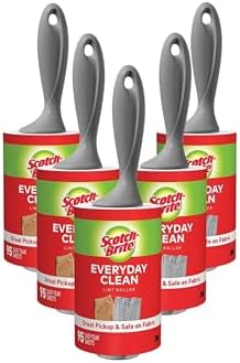 Scotch-Brite Everyday Clean Lint Roller, 475 Sheets Total,5 Pack | Lint Remover for Pet Hair, Dark Clothes, Furniture and Dusty Surfaces, Picks Up Fur & Fluff in Your Home, Car, & Office by Unknown