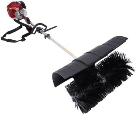 Handheld Power Broom Sweepe, 52cc Portable Gas Power Broom Walk Behind Sweeper Driveway Cleaning Tool, Artificial Grass Brush Power Broom